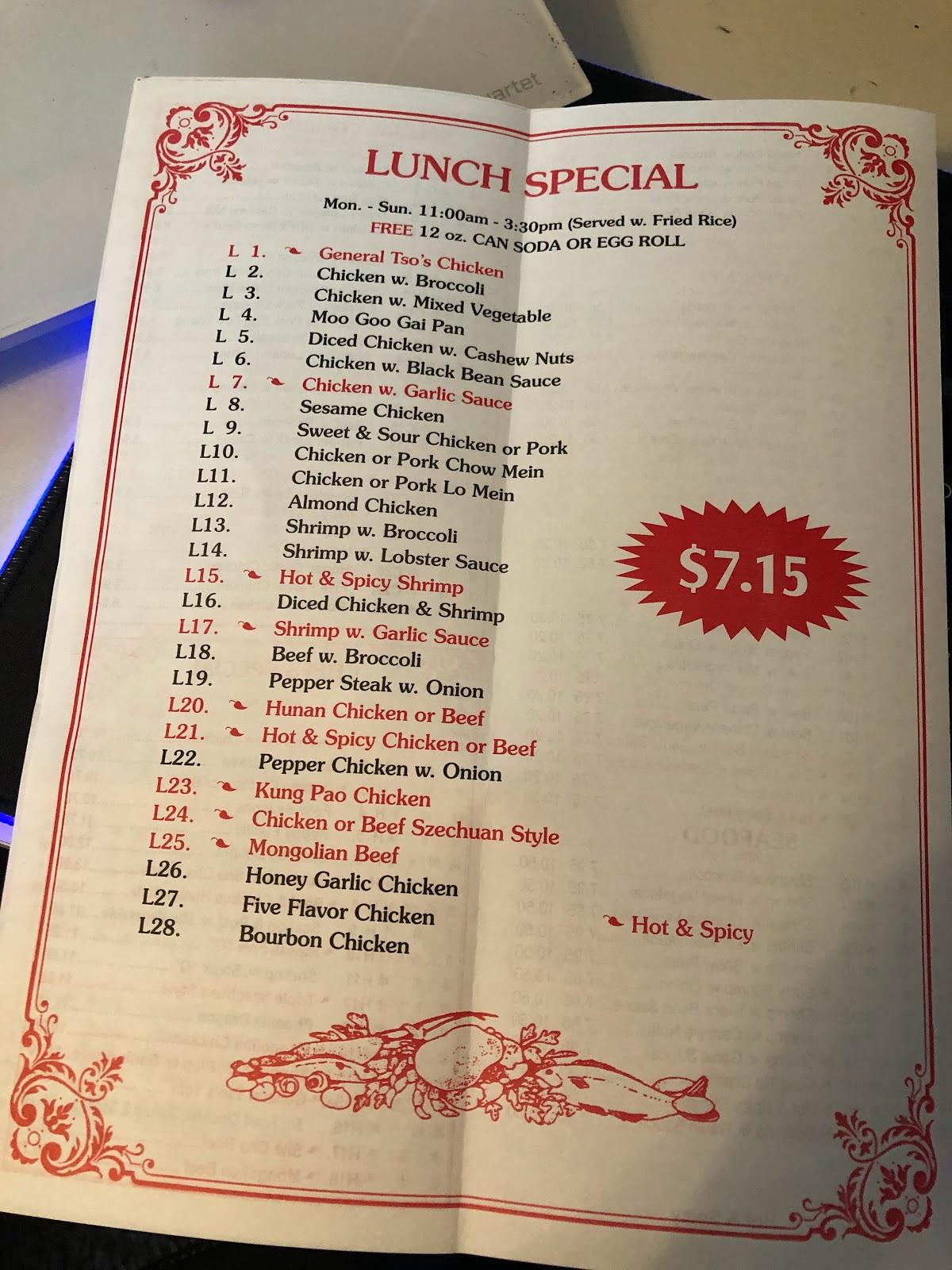 Menu at China One restaurant, Griffin