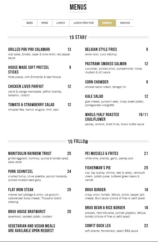 Menu at Brux House Craft Beer & Kitchen restaurant, Hamilton