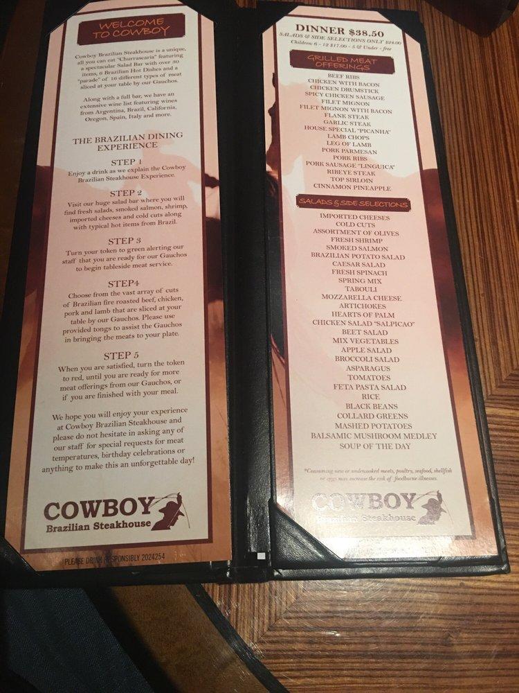 Menu at Cowboy Brazilian Steakhouse, Hilton Head Island, William Hilton