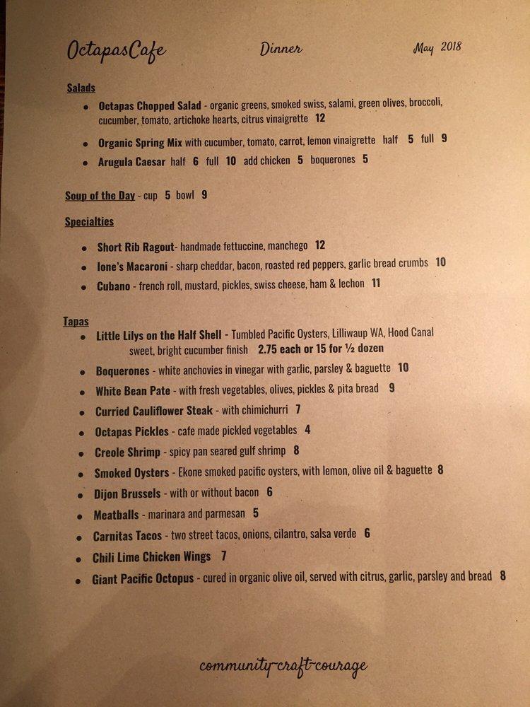 Menu at Octapas Cafe, Olympia