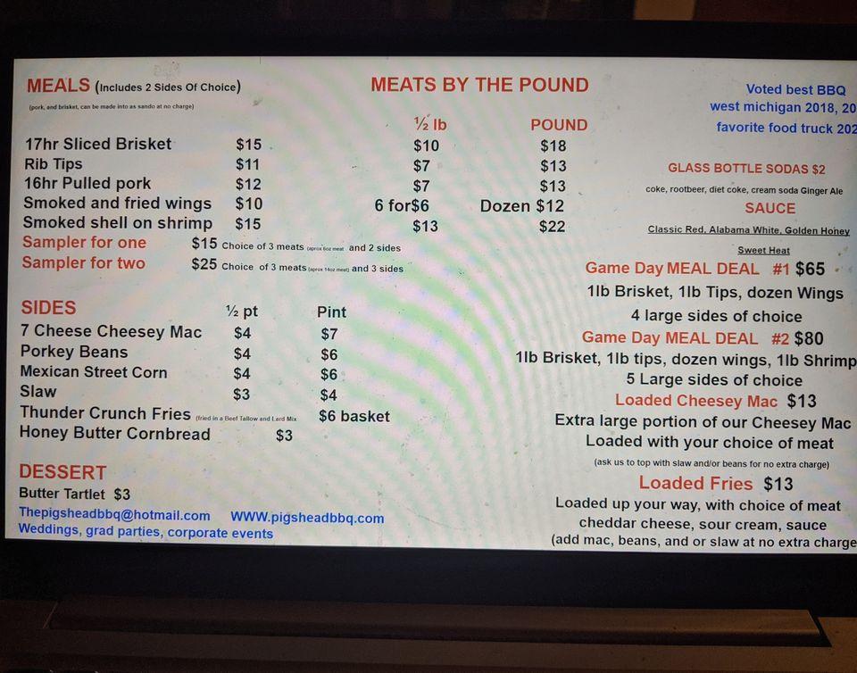 Menu at PIGS HEAD BBQ, Gobles