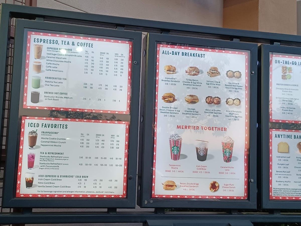 Menu at Starbucks, Redlands, E Lugonia Ave