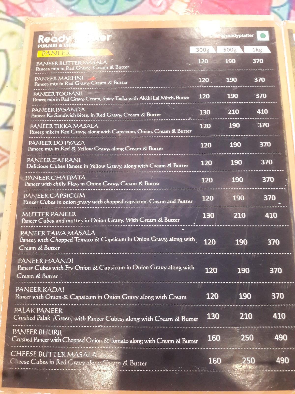 Ready Platter menu