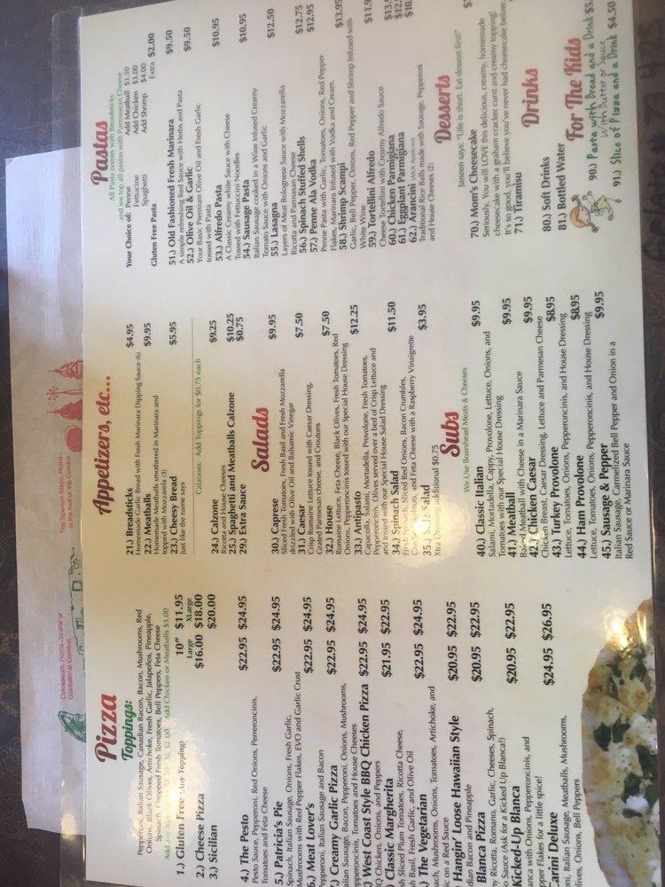 Menu at A Carini's Pizza & Pasta pizzeria, Murrieta, Madison Ave 105