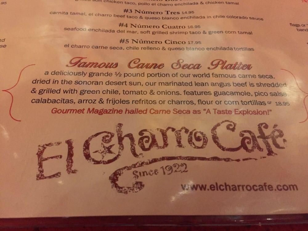 Menu at El Charro Café Oro Valley restaurant, Tucson, N Oracle Rd 101