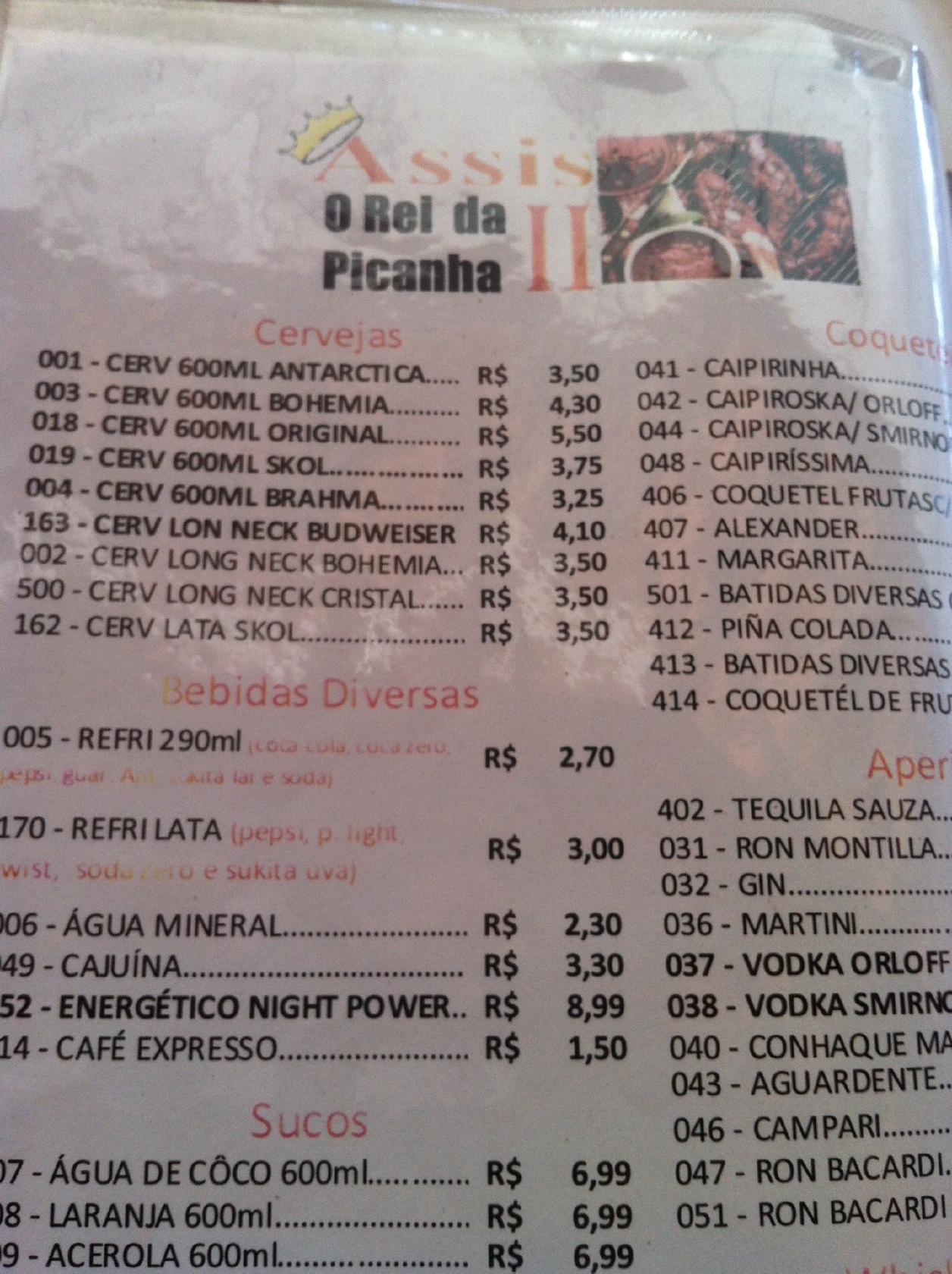 Carta del restaurante Assis O Rei da Picanha II, Fortaleza