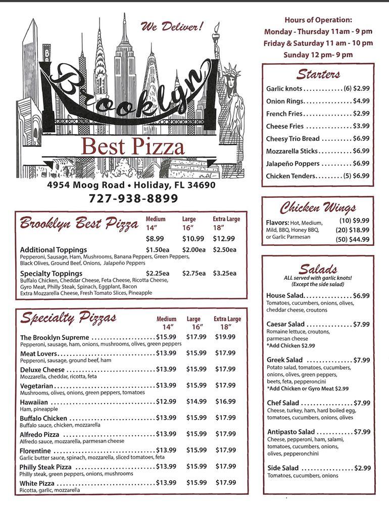 Menu at Brooklyn Best Pizza pizzeria, Holiday