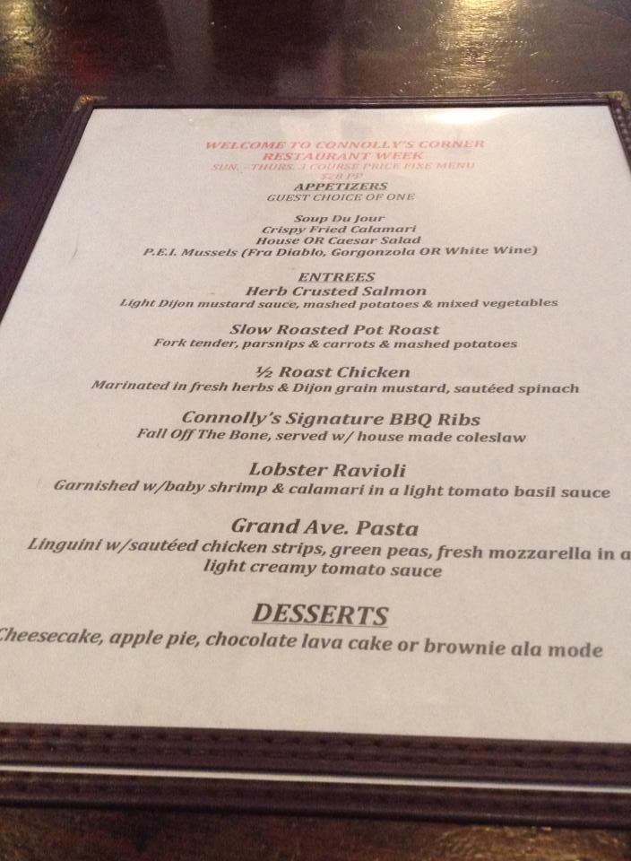Menu at Connolly's Corner pub & bar, New York City