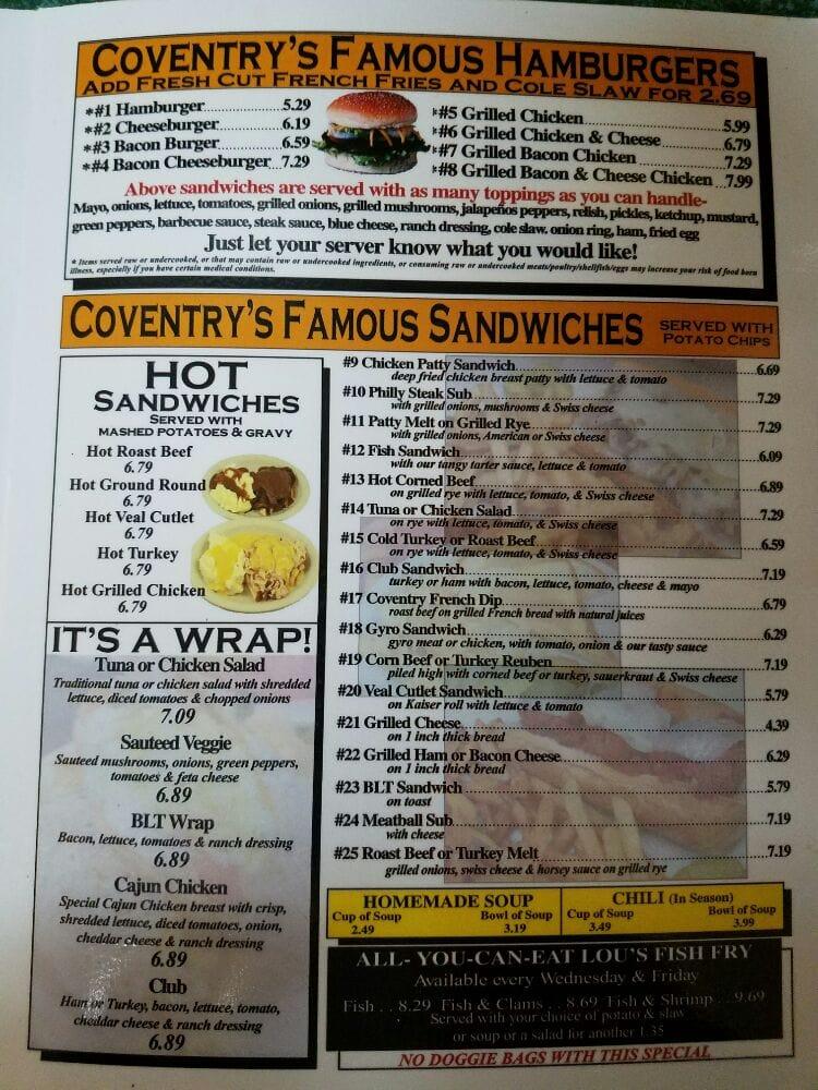 Menu at Coventry Diner restaurant, Akron