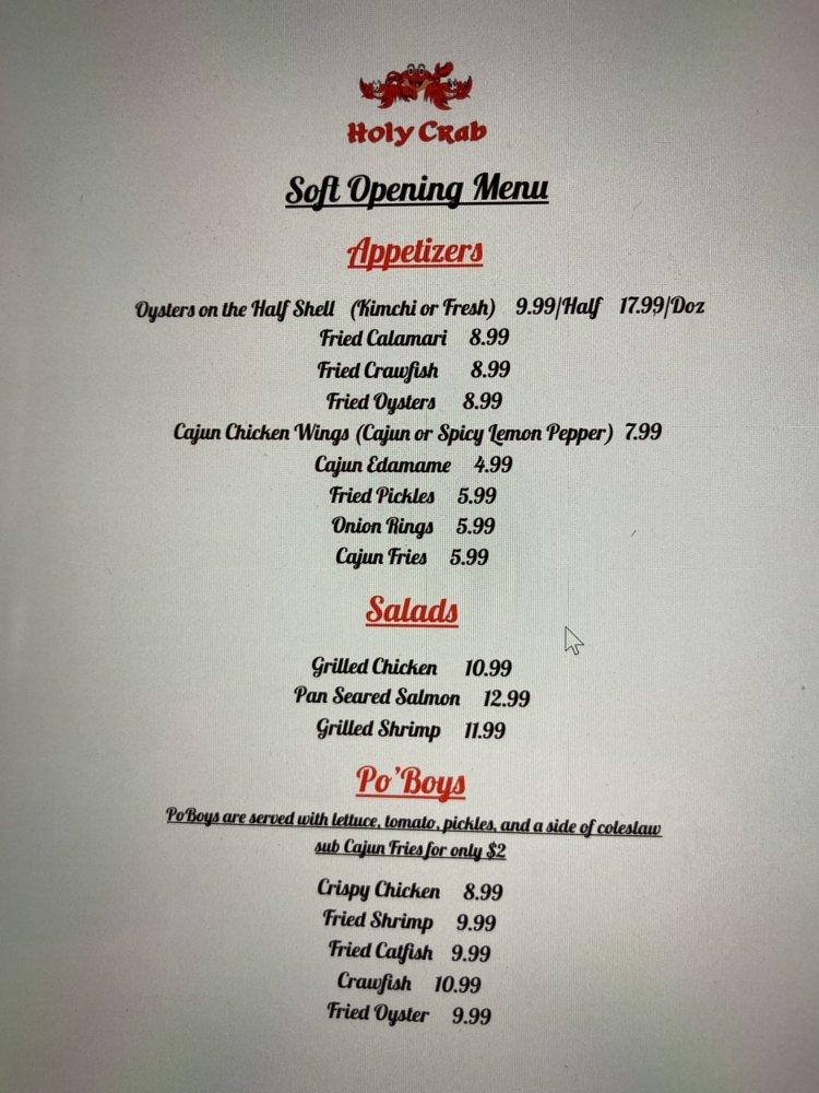 Menu at Holy Crab steakhouse, Universal City