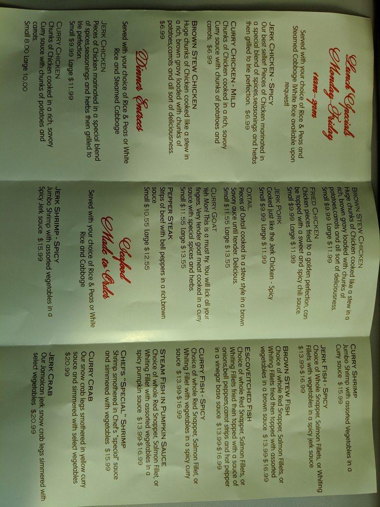 Menu at Leon's Caribbean Restaurant, Pittsburgh