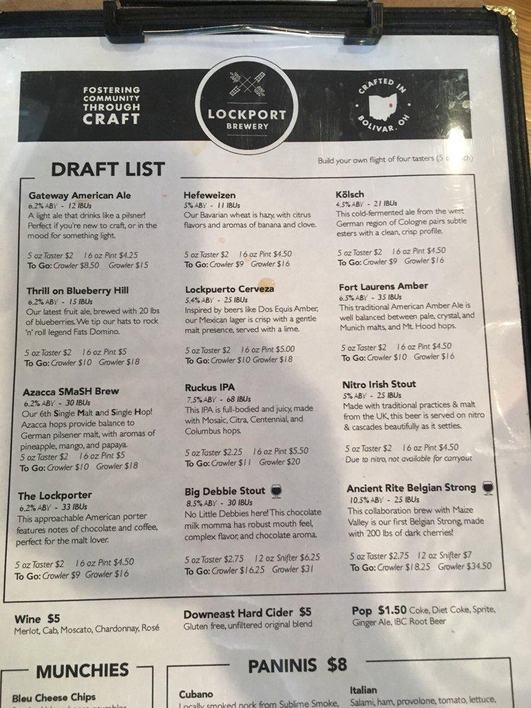 Menu at Lockport Brewery pub & bar, Bolivar