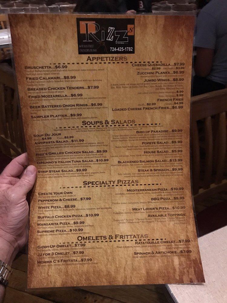 Menu at Rizz's pub & bar, Uniontown
