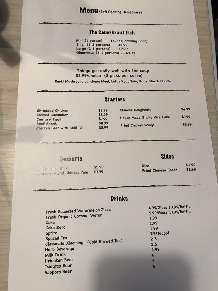 Menu at Buerjia Chinese Sauerkraut Fish restaurant, Redmond