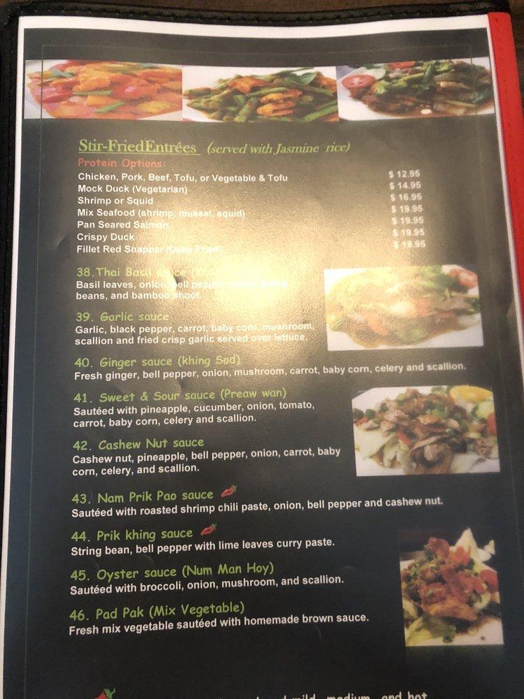 Menu at Thai Elephants restaurant, Watkins Glen