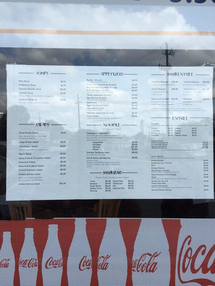 Menu at Ming's Asian Fusion restaurant, Savannah
