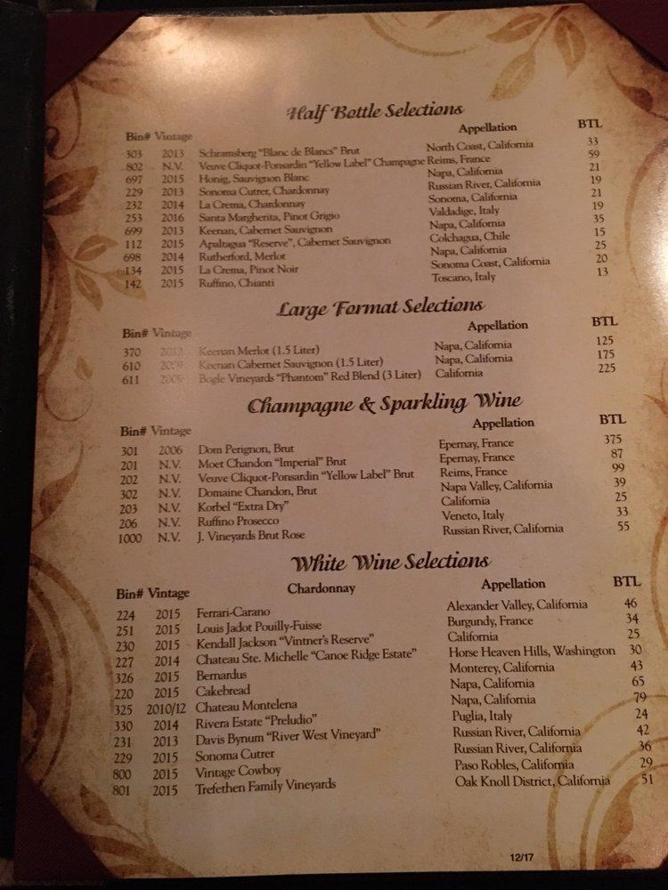 Menu at Silverado Steak House steakhouse, Las Vegas, Las Vegas Blvd S