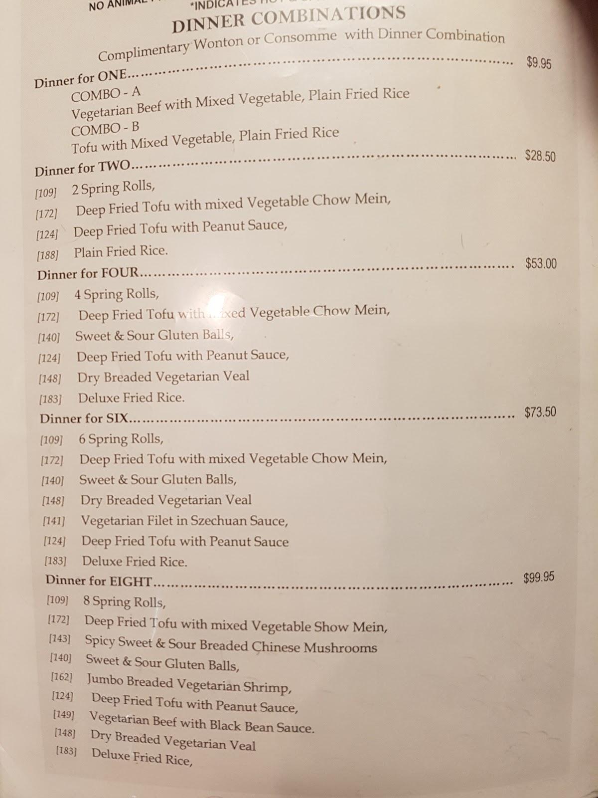 Menu at Spring Roll Restaurant, Winnipeg