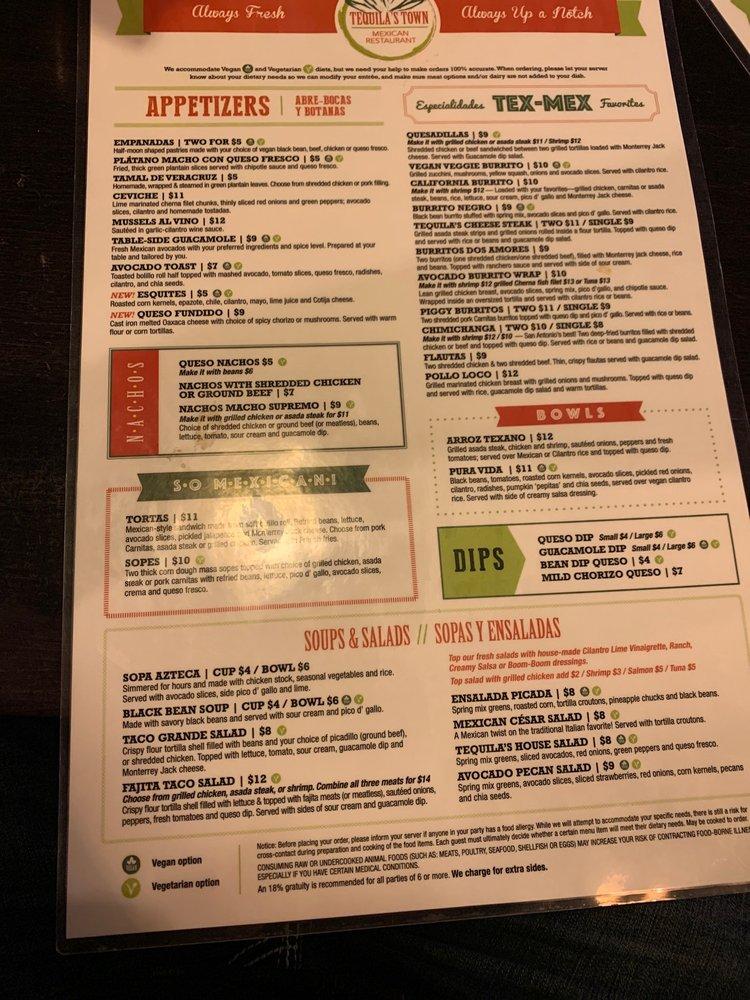 Menu at Tequila's Town Mexican Restaurant Sandfly, Savannah, Skidaway Road