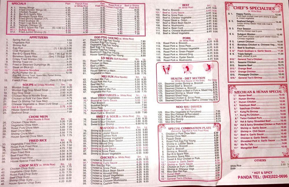 Menu at Panda Chinese Restaurant, Beaufort, 860 Parris Island Gateway C5