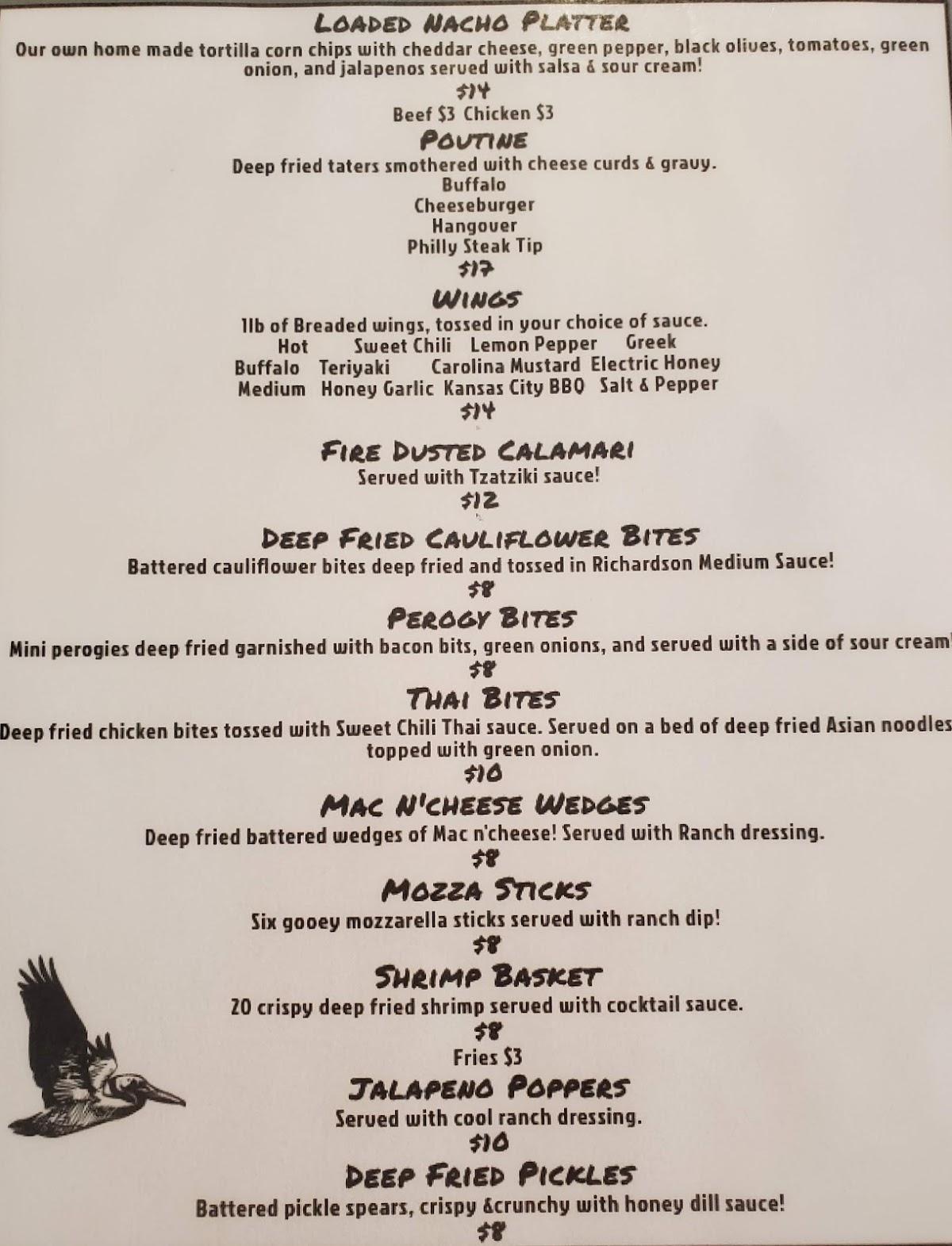 Menu at Pelican Lake Campground and Lounge restaurant,