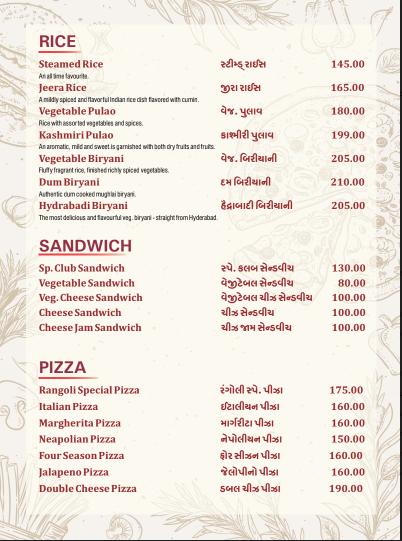 Menu at Rangoli The Delicacy Restaurant, Bhavnagar