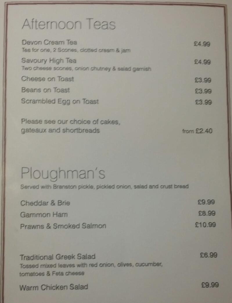 Menu at Reflections Bistro cafe, Dawlish