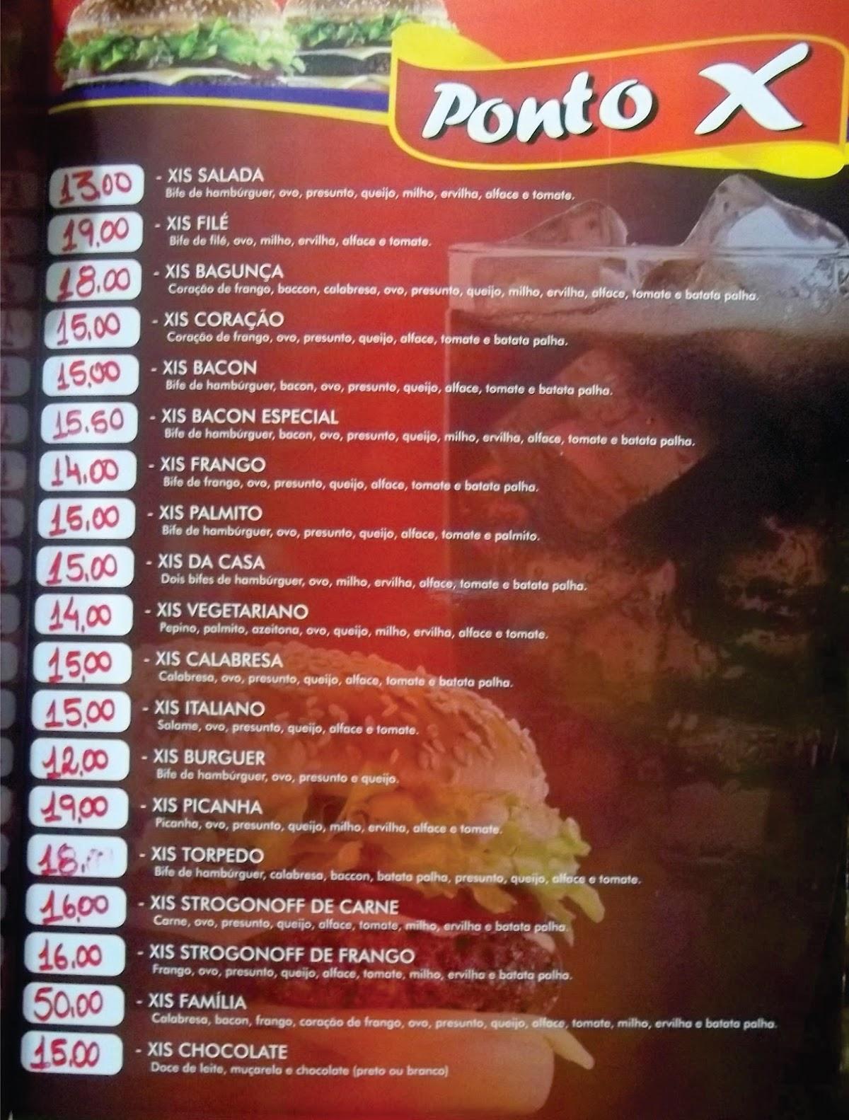 Menu em Ponto X Lanches, xis, hamburguer - Bento Gonçalves RS. restaurante,  Bento Gonçalves