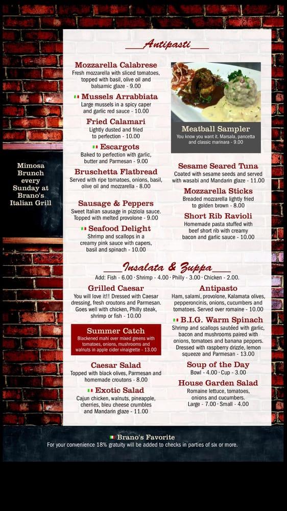 Menu at Branos Italian Grill pizzeria, Cocoa Beach