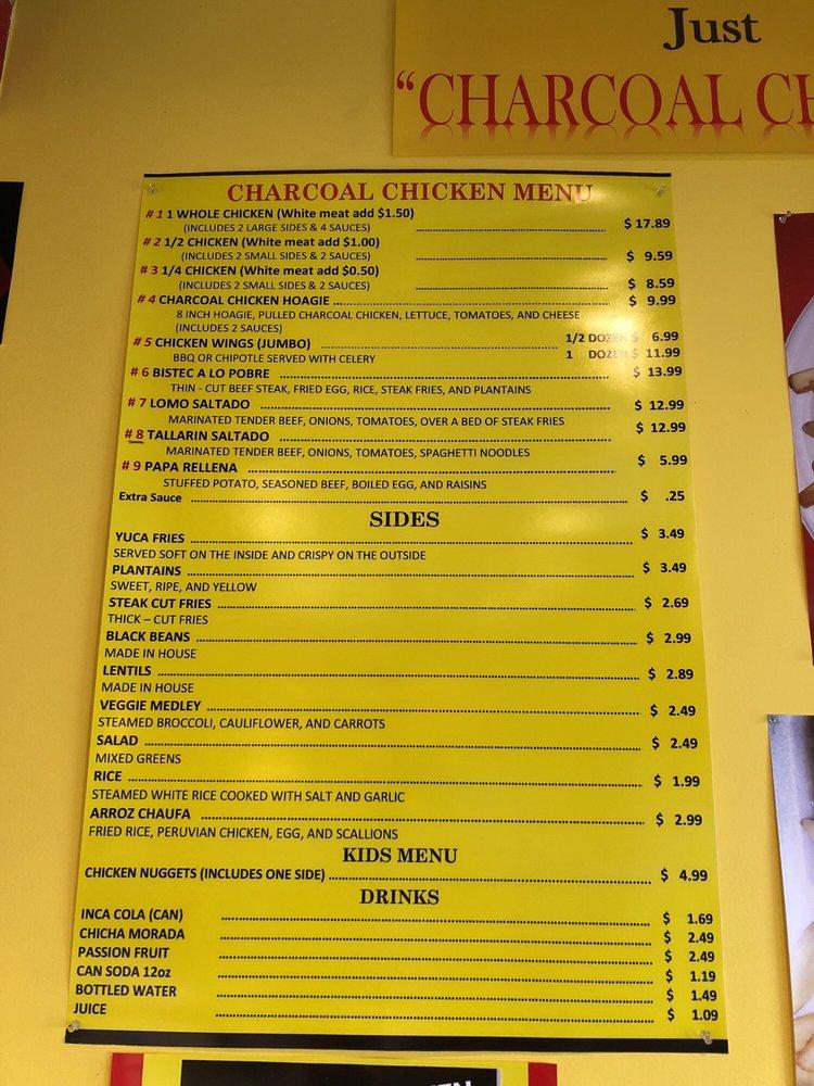 Menu at CHARCOAL CHICKEN Pollo A La Brasa restaurant, Virginia Beach