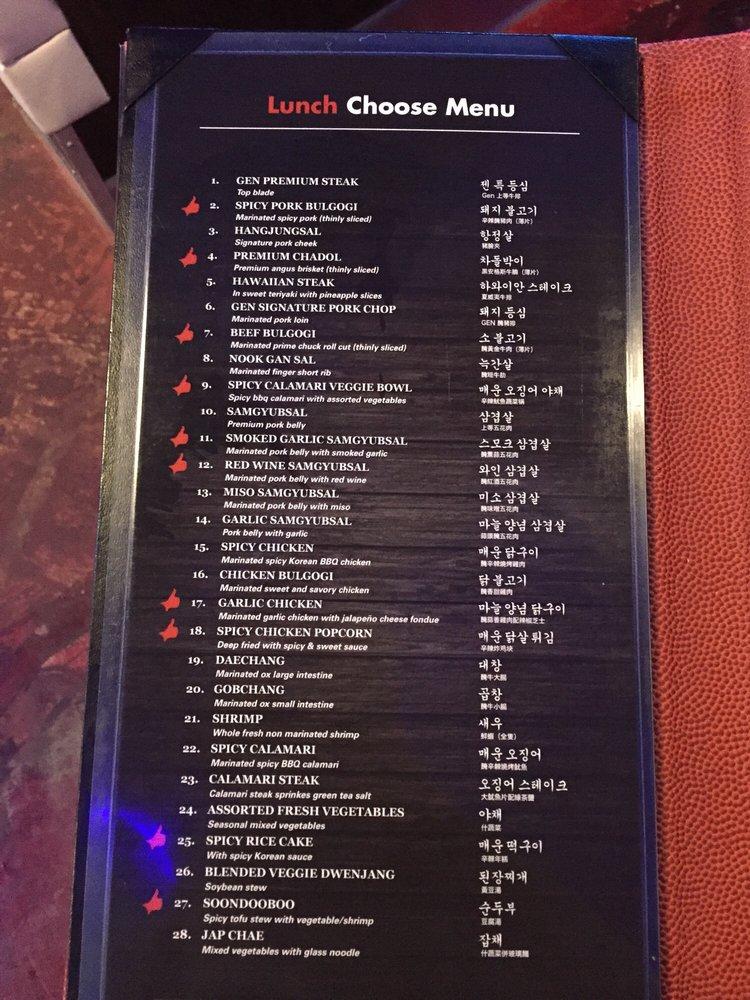 Menu at Gen Korean BBQ House, Carrollton
