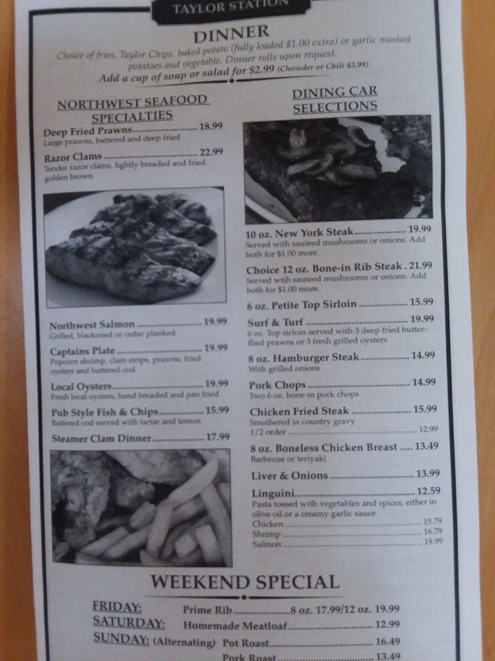 Menu at Taylor Station Restaurant & Lounge, Kamilche, 62 SE Lynch Rd