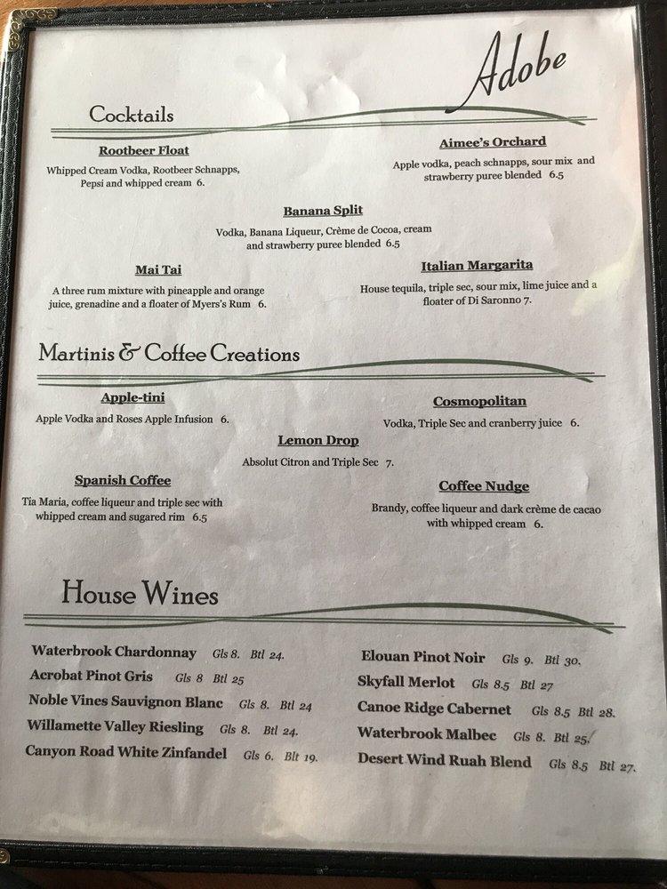 Menu at Adobe Restaurant and Lounge, Yachats