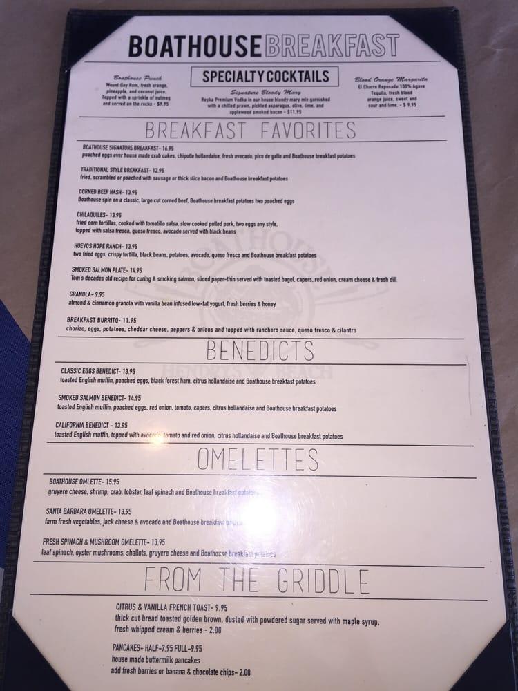 Menu at Boathouse at Hendry's Beach restaurant, Santa Barbara