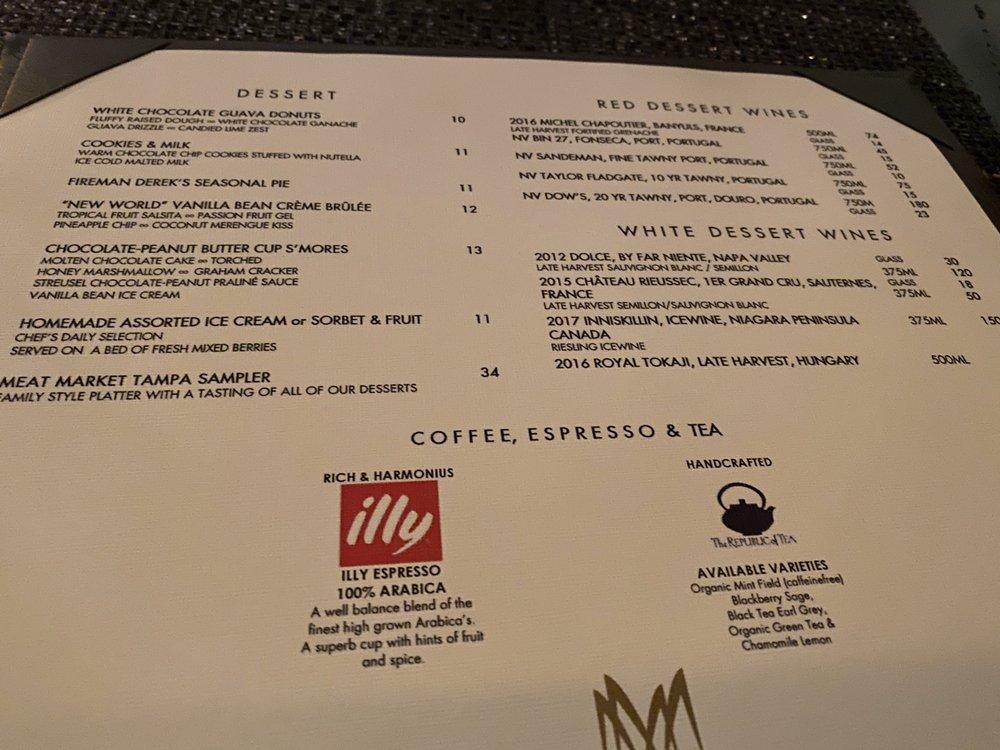 Menu at Meat Market Steakhouse Tampa, Tampa