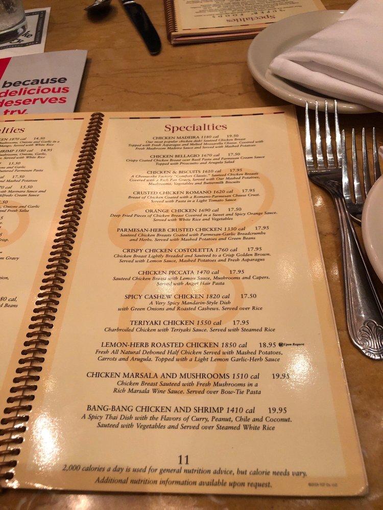 Menu at The Cheesecake Factory desserts, Fort Lauderdale, 600 E Las