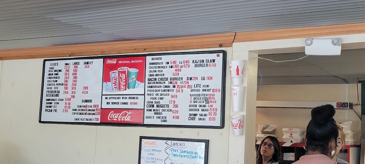 Menu at Gabe’s Cajun Food restaurant, Rayne