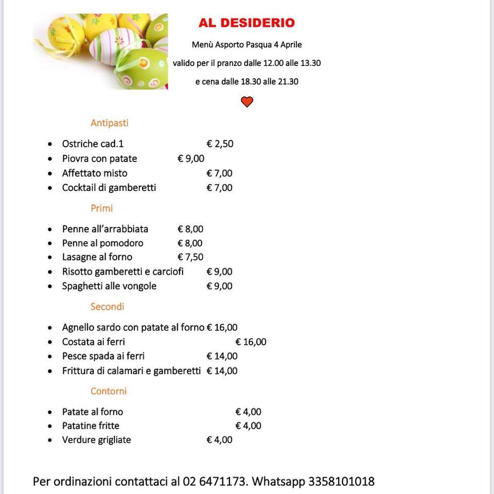 Menu di Ristorante Pizzeria Al Desiderio 