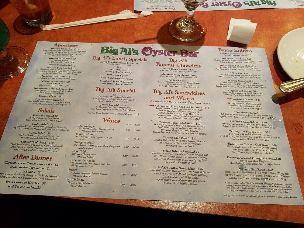 Menu at Big Al's Oyster Bar, Las Vegas, W Tropicana Ave