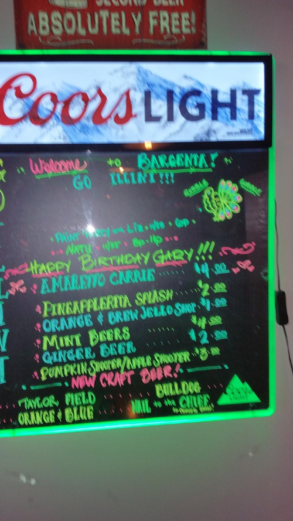 Menu at Bargenta, Argenta
