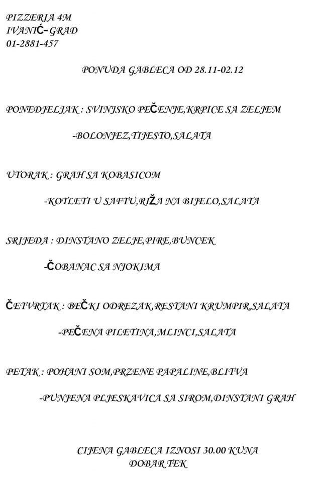 Menu di Pizzeria "4M" 