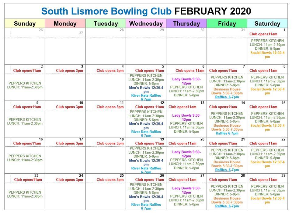 Menu at South Lismore Bowling Club, Lismore