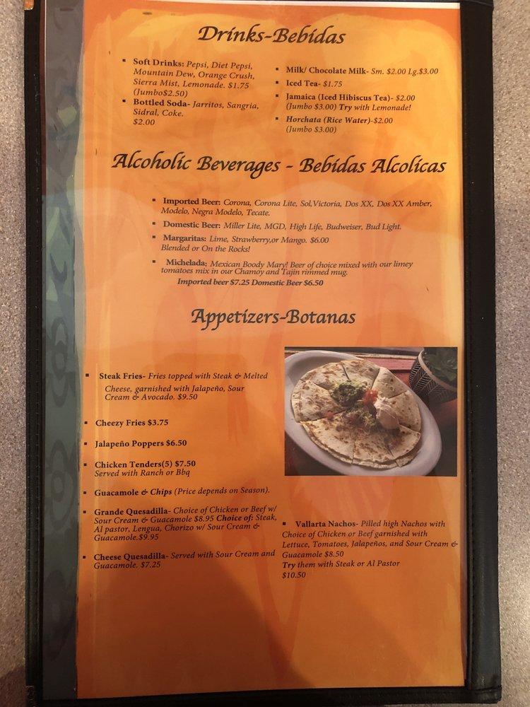Menu at Nuevo Vallarta restaurant, Racine