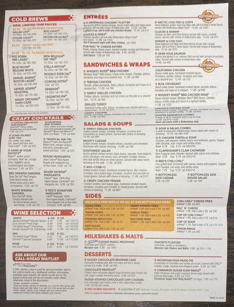 Menu at Red Robin Gourmet Burgers and Brews restaurant, Salem, 831 ...