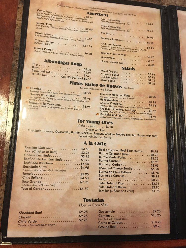 Menu at Roberto's Mexican Food restaurant, Rosamond