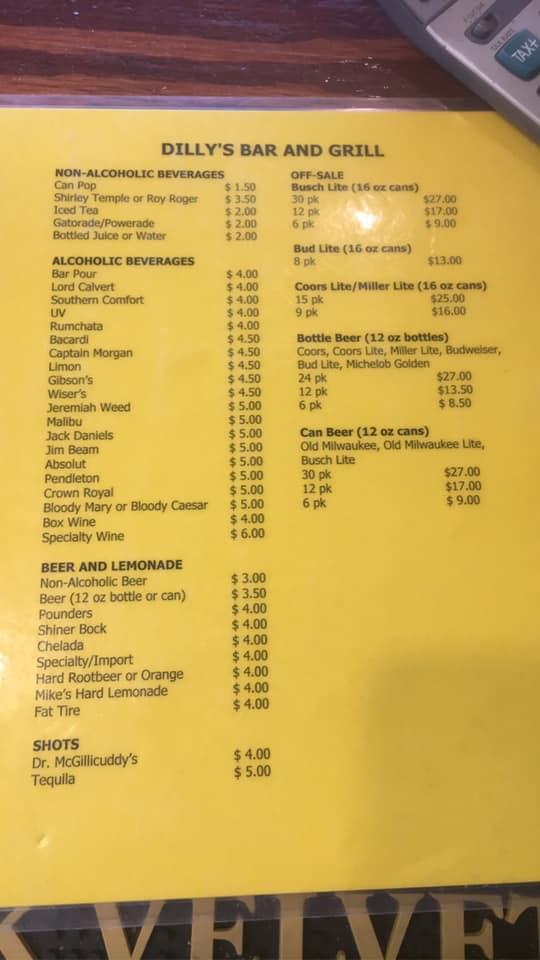 Menu at Dilly's Bar & Grill, Stirum