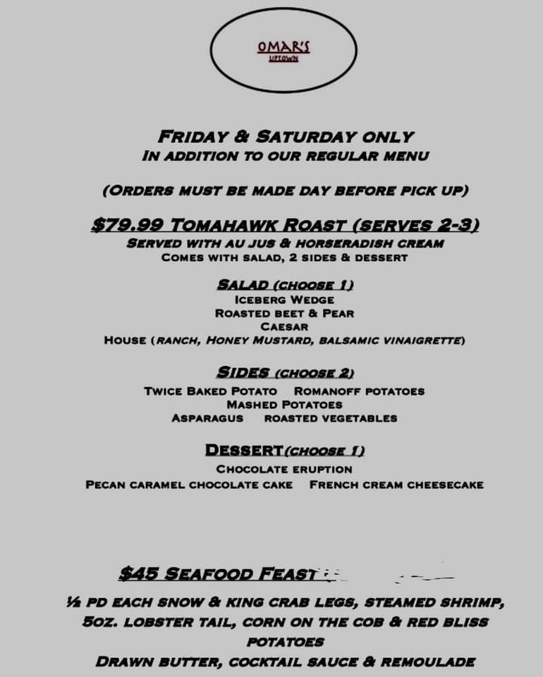 Menu at Omar's Uptown pub & bar, Jonesboro