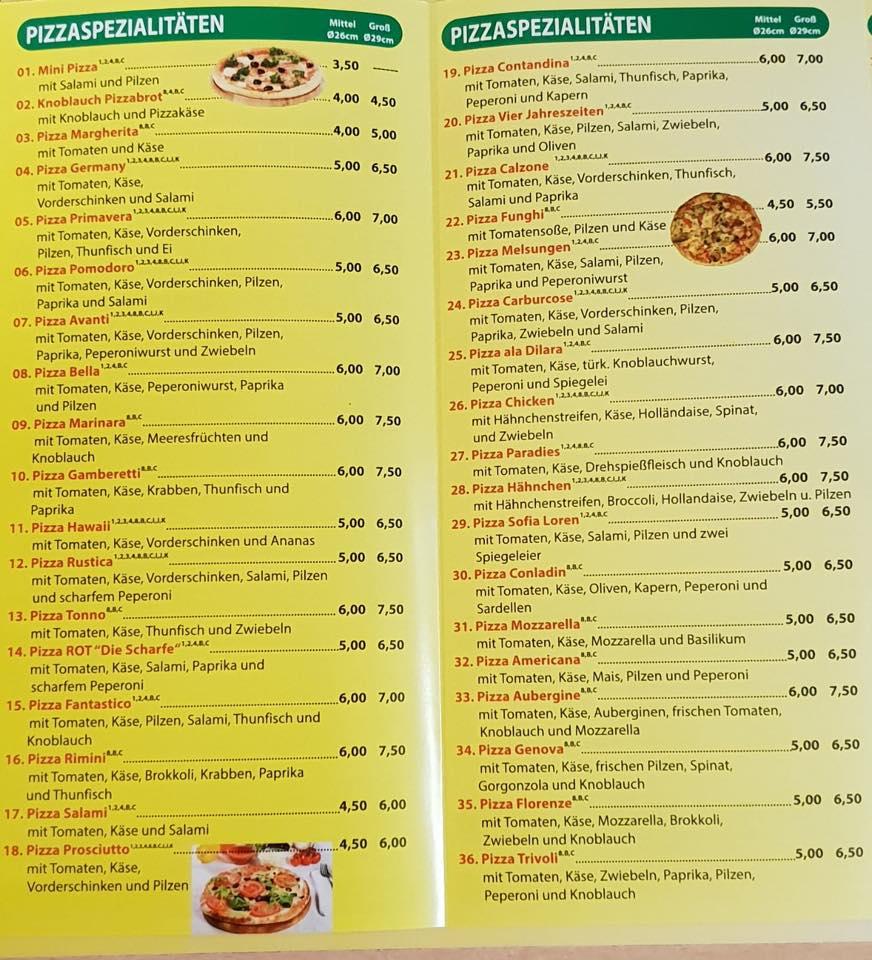 Speisekarte von Pizza Paradies, Melsungen, Kasseler Straße 8