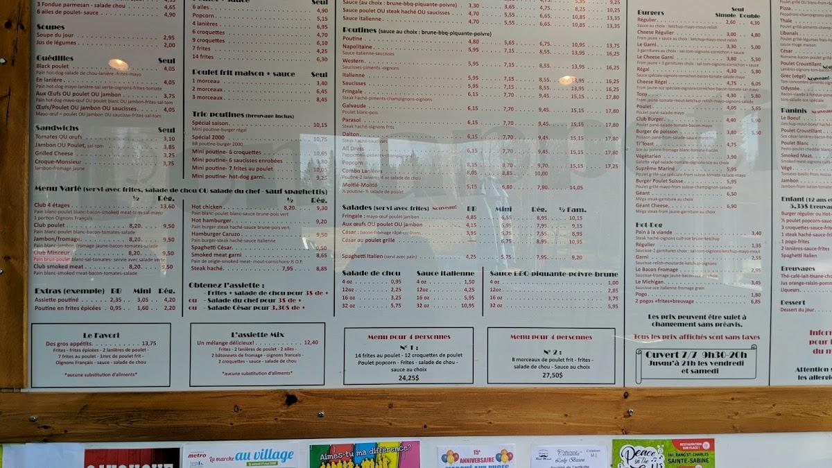 Menu at CasseCroûte la Fringale restaurant, LacEtchemin, QC277