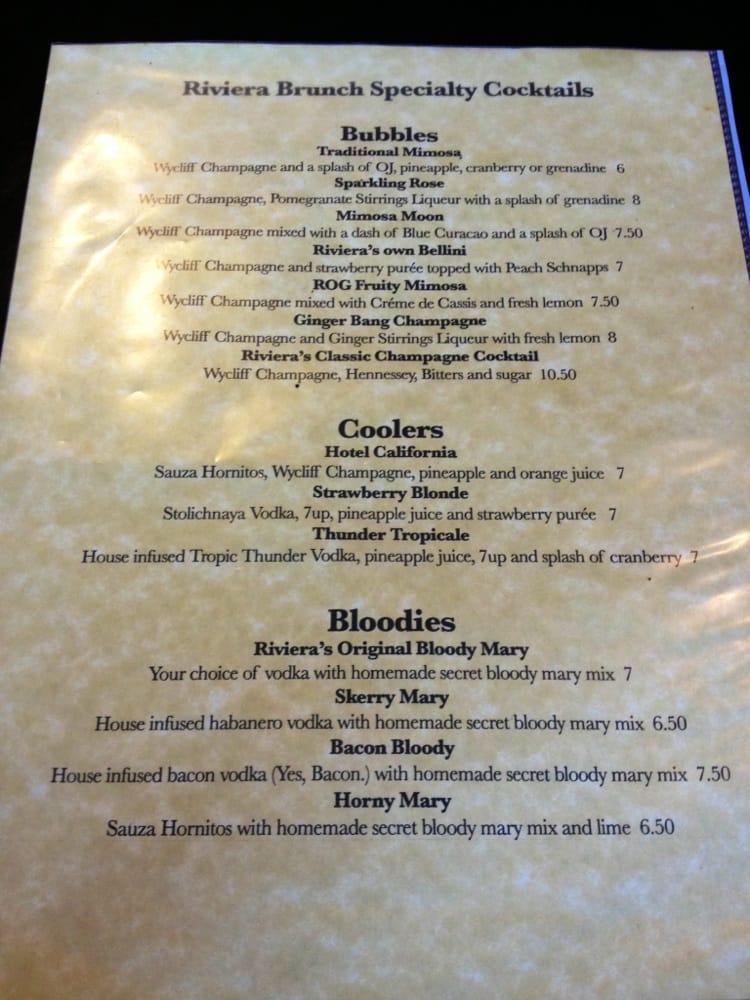 Menu at Riviera Supper Club and Turquoise Room, La Mesa